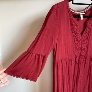 Boho 3/4 Bell Sleeve Dress, Red, Knox Rose Large